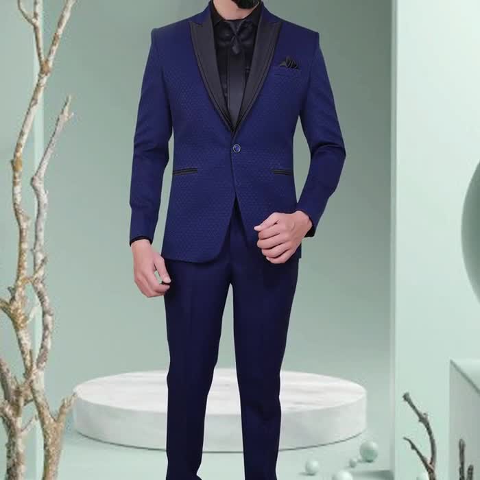 ネイビーブルーのタキシードスーツ：メンズウェディングパーティー